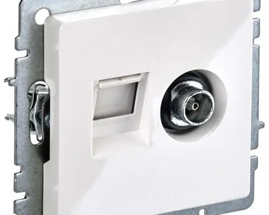 фото Розетка компьютерная + телевизионная 2-м Brite РТВ/РК12-БрБ RJ45 кат.5E + TV бел. IEK BR-AK20-1-K01