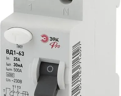фото Выключатель дифференциального тока (УЗО) 1P+N 25А 30мА ВД1-63 Pro NO-902-24 ЭРА Б0031714
