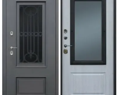 фото Входная дверь Термо Айсберг муар коричневый стеклопакет-сосна белая