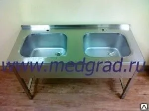 фото Ванна нерж MG-2-11/7 медицинская моечная цельнотянутая, с двумя раковинами