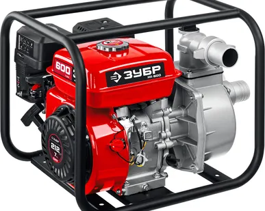 фото Мотопомпа бензиновая Зубр МП-600, 7 л.с, 600 л/мин, отверстия 2"/50 мм, подъем 32 м