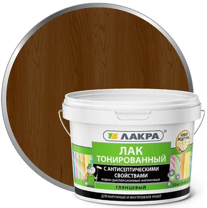Фото №0 Лак ЛАКРА Лак для отделки деревянных и минеральных поверхностей ЛАКРА 2,5 кг глянцевый орех тонированный