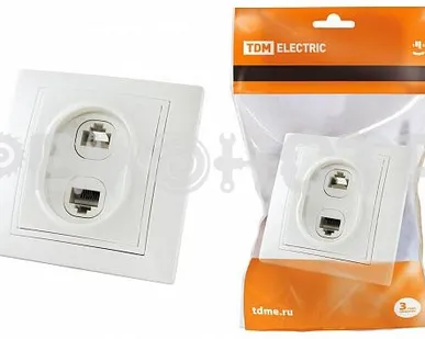 фото Розетка телефонная RJ11 + компьютерная RJ45 белая Таймыр TDM (10/100) П зз