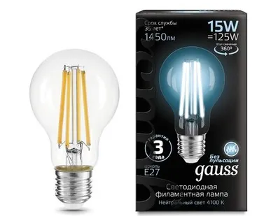 фото Светодиодная филаментная лампа Gauss A60 15W 1450Lm 4100K E27 102902215