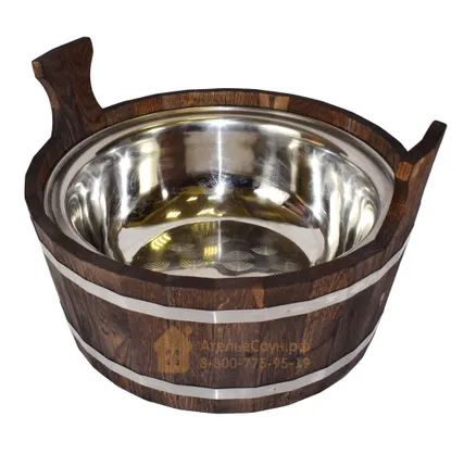 Фото №0 Шайка WoodSon 15 л из дуба темного, с нержавеющей вставкой (арт. WSH10)