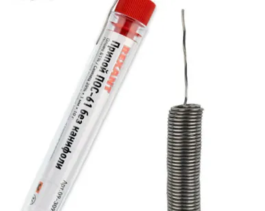 фото Припой ПОС-61 без канифоли Ø1мм 10гр в колбе Rexant