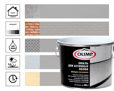 фото Эмаль для бетонных полов Olimp 9л, светло-серый