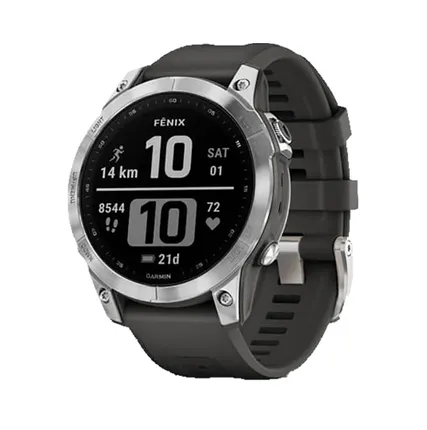 Фото №0 Часы Garmin Fenix 7 серебристый с графитовым силиконовым ремешком
