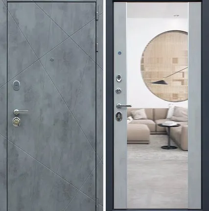 Фото №0 Входная дверь Дуэт Б Бетон темный-зеркало бетон светлый АСД