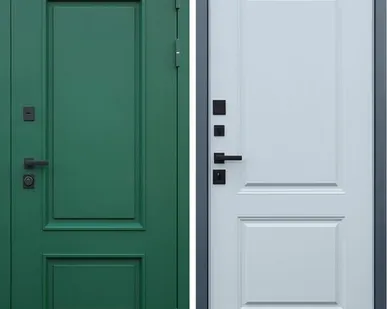 фото Входная дверь ТЕРМО Олимп муар зеленый-лайт софт грей АСД