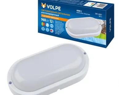 фото Светильник ULW-Q213 12W/NW С датчиком движения IP65 WHITE Светильник светодиодный влагозащищенный, с датчиком движения. Овал. Белый свет (4000K). 960Лм. 178Х86мм. Корпус белый. ТМ Volpe.