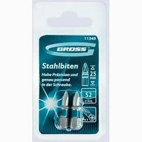 фото Бита набор GROSS PН2 x 25 мм, сталь S2, 2 шт.