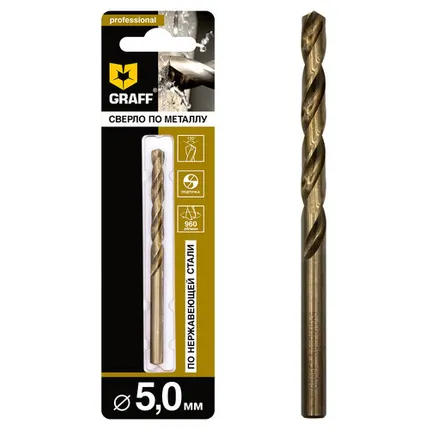Фото №0 Сверло GRAFF Р6М5К5 по нержавеющей стали, 5.0мм
