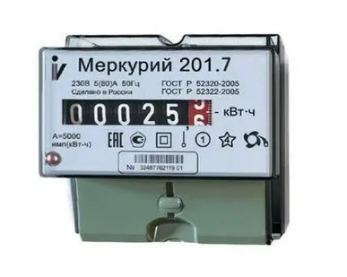 фото Счетчик «Меркурий» 201.7 1ф 5-60А 1 класс точн. 1 тариф. мех. табло на DIN-рейку Инкотекс 00000032680