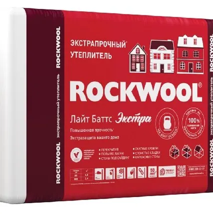 Фото №0 Утеплитель Роквул "Лайт Баттс Экстра" 1000x600x100 мм, (45 кг/м3) 4 шт/уп. (2,4 м2) (0,24 м3)