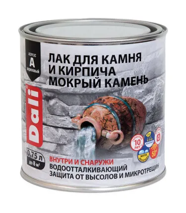 Фото №0 Лак акриловый для камня и кирпича Мокрый камень 0,75л DALI
