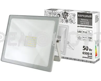 фото Прожектор светодиоидный СДО-04-050Н 50 Вт 6500 К IP65, белый, Народный (1/24) П