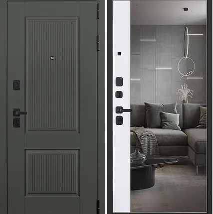 Фото №0 Входная дверь Сканди Skandi Силк олива-зеркало белый матовый АСД