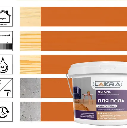 Фото №0 Эмаль Лакра акриловая, для пола, золото-коричневый, 2,4 кг