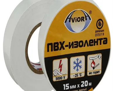 фото Изолента ПВХ Aviora 15 мм белый 33802