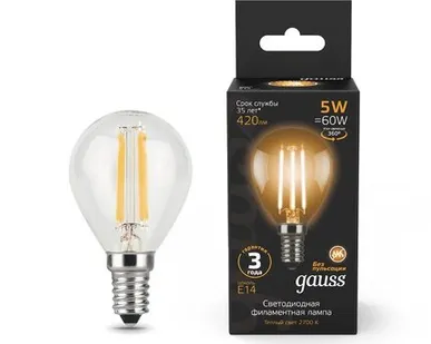 фото Светодиодная филаментная лампа Gauss Шар 5W 420Lm 2700K E14 105801105