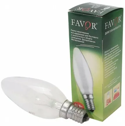 Фото №0 Лампа накаливания 'свеча' прозрачная 40Вт Е14 Favor