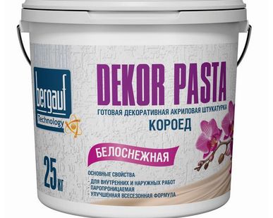 фото Штукатурка декоративная готовая Bergauf Dekor Pasta Короед 2мм, белая, 25кг