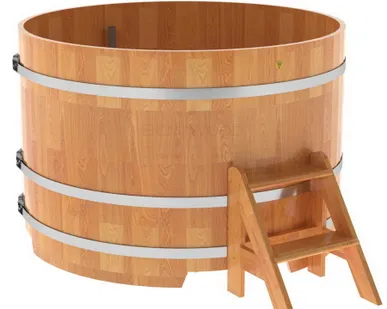 фото Купель для бани из сращенной лиственницы круглая D = 1,5 м (натуральная, Н = 1,0 м)