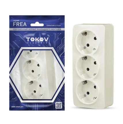 Фото №0 Розетка 3-м ОП Frea 16А IP20 250В с заземл. АБС-пластик беж. TOKOV ELECTRIC TKE-FR-R3Z-C02