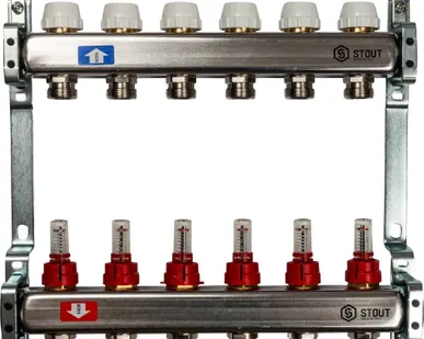 фото Коллектор из нержавеющей стали с расходомерами 6 вых. STOUT