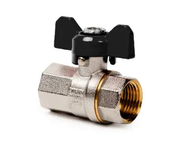 фото Кран шаровой ручка бабочка, латунь, внутренняя/внутренняя резьба 3/4",PN40 еврослот, никель, РТП