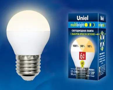 фото Лампа LED-G45-6W/WW/E27/FR/MB PLM11WH Лампа светодиодная. Форма «шар», матовая. Серия MULTIbright. Теплый белый свет (3000K). 100-50-10. Картон. ТМ Uniel.