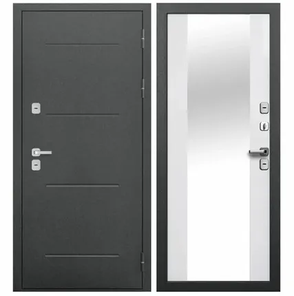 Фото №0 Дверь входная с терморазрывом Isoterma (Ferroni) металл/МДФ с зеркалом, Антик серебро/Эмалит белый 2050х960мм, ПРАВАЯ