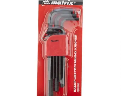 фото Набор ключей имбусовых HEX, 1,5–10 мм, CrV, 9 шт., удлиненные MATRIX