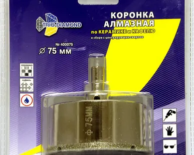 фото Коронка алмазная 75 мм по керамике и кафелю с центрирующим сверлом 400075 TRIO-DIAMOND