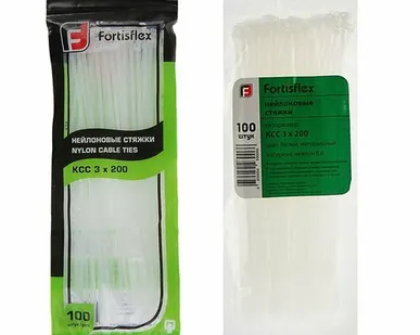 фото Стяжки нейлоновые КСС Fortisflex (3*200 белые, 100шт, арт. 49394)