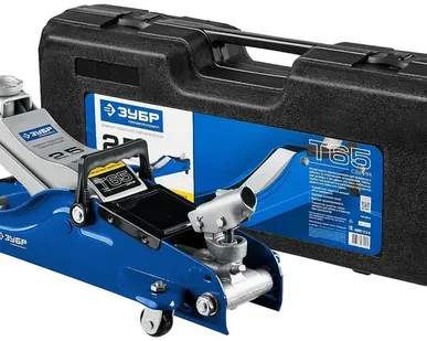 фото Домкрат подкатной гидравлический ЗУБР Профессионал Т65 в кейсе синий 2.5 т