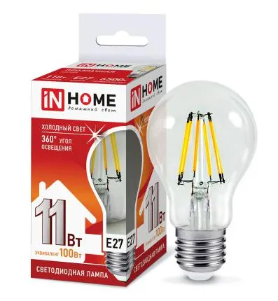 Фото №0 Лампа светодиодная LED-A60-deco 11Вт 230В Е27 3000К 990Лм прозрачная IN HOME