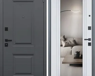 фото Входная дверь Интер букле графит-зеркало ясень белый снег АСД 88 правая=1шт