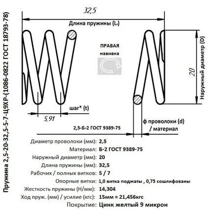 Фото №0 Пружина 2,5-20-32,5-5-7-Ц9ХР-(1086-0822 ГОСТ 18793-80)