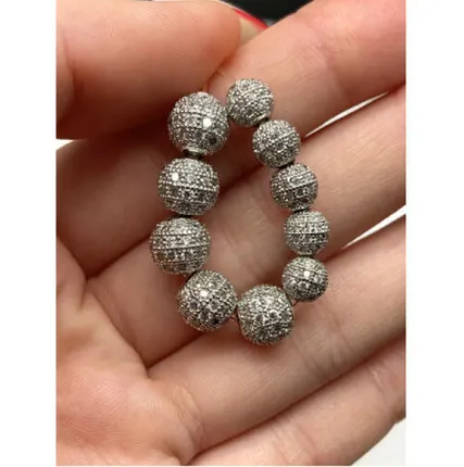 Фото №0 Бусина со стразами (цирконами), латунь, цвет родий (серебро), 10 мм арт. 13783