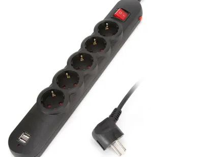 фото Сетевой фильтр SUPRA SF-5-ESC-USB-1.8M black / light grey
