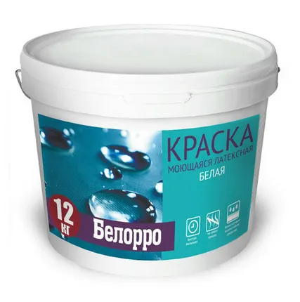 Фото №0 Краска латексная моющаяся белая, 12кг глубокоматовая Белорро БауПро