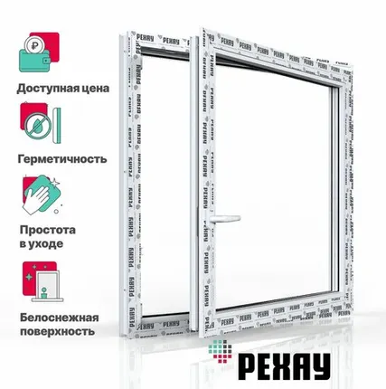 Фото №0 REHAU Пластиковое окно ПВХ РЕХАУ BLITZ 900х900 мм (ВхШ) с учетом подставочного профиля, одностворчатое поворотно-откидное правое, однокамерный стеклопакет, белое