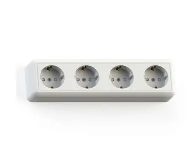 фото Розетка 4-м ОП Оптима 16А РА16-403 (в компл. с монтажной пластиной) защ. шторки с заземл. сл. кость Кунцево 8051