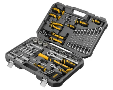 фото Набор инструментов Denzel 15802, 1/2", 1/4", CrV, S2, пластиковый кейс, 84 предмета