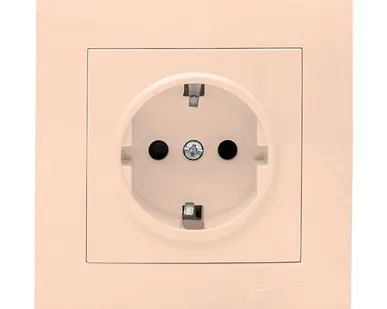 фото Розетка 1-м СП Валенсия 16А IP20 с заземл. защ. шторки крем. PROxima EKF EWR16-028-20