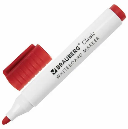 Фото №0 Маркер стираемый для белой доски КРАСНЫЙ, BRAUBERG "CLASSIC", 3мм, с клипом, 152114