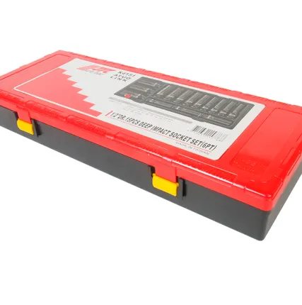 Фото №2 Набор головок торцевых 1/2&quot; 6-ти гранных 10-32мм ударных глубоких 15 предметов в кейсе JTC