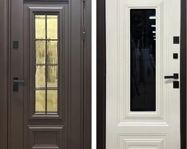 фото Входная дверь Термо Конкорд муар коричневый стеклопакет-белая